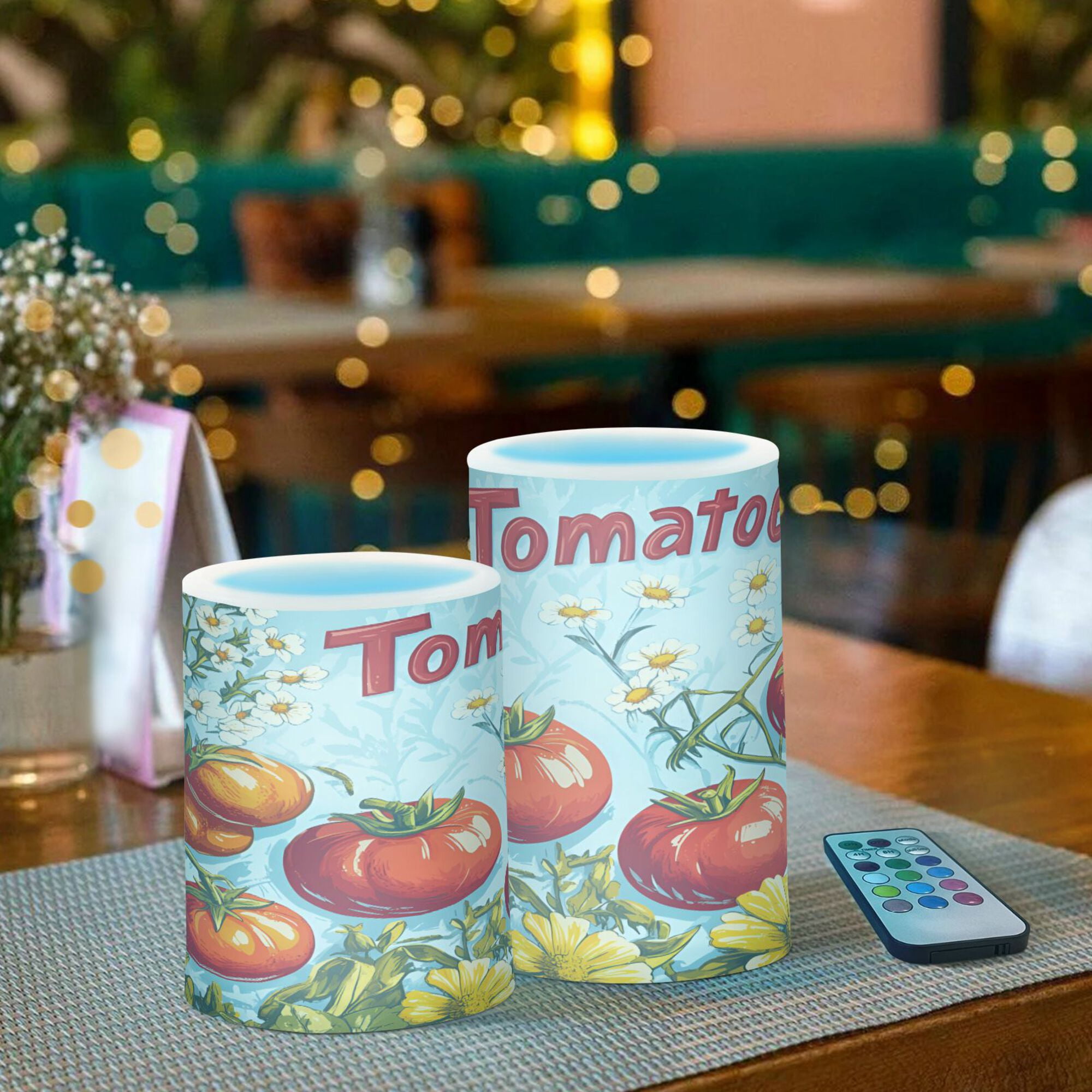 Yayeee Flameless Candles with Remote Flickering Battery Operated Multi Color Changing, Blue Tomatoes