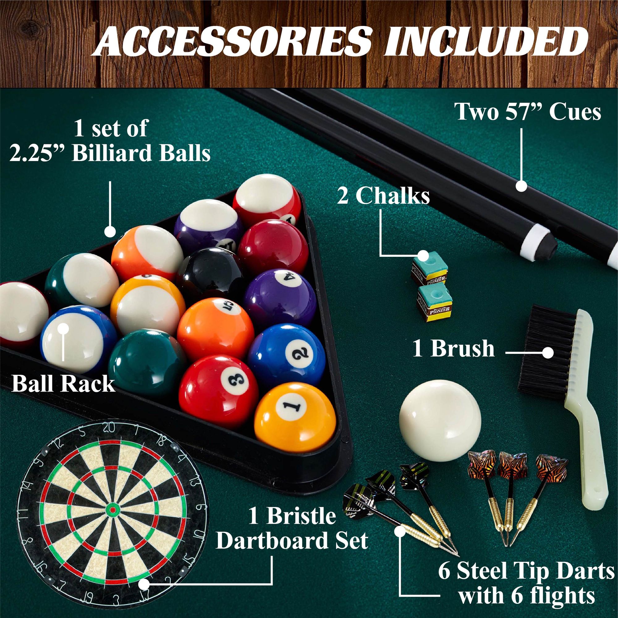 Barrington Billiards 90" Ball and Claw Leg Pool Table with Cue Rack, Dartboard Set, Green, New - image 3 of 13