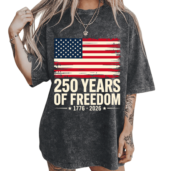 UNISHE Women's USA 250th Anniversary Flag Retro Washed T-Shirt Short Sleeve S-2XL Oversized Fashion Tee