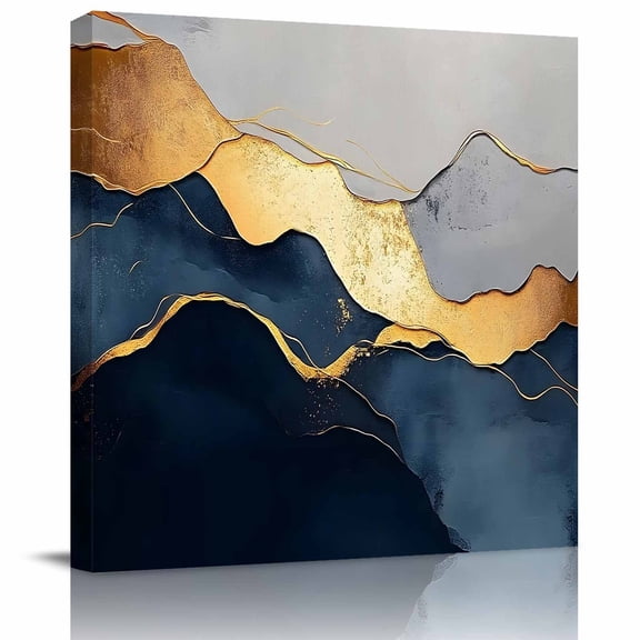 Wall Art Prints, Navy Blue Geometric Framed Canvas Prints for Bedroom Living Room Bathroom Office, Modern Abstract Luxury Golden Gallery Wrap Wall Art Poster for Gifts Home Decor 20"x20"