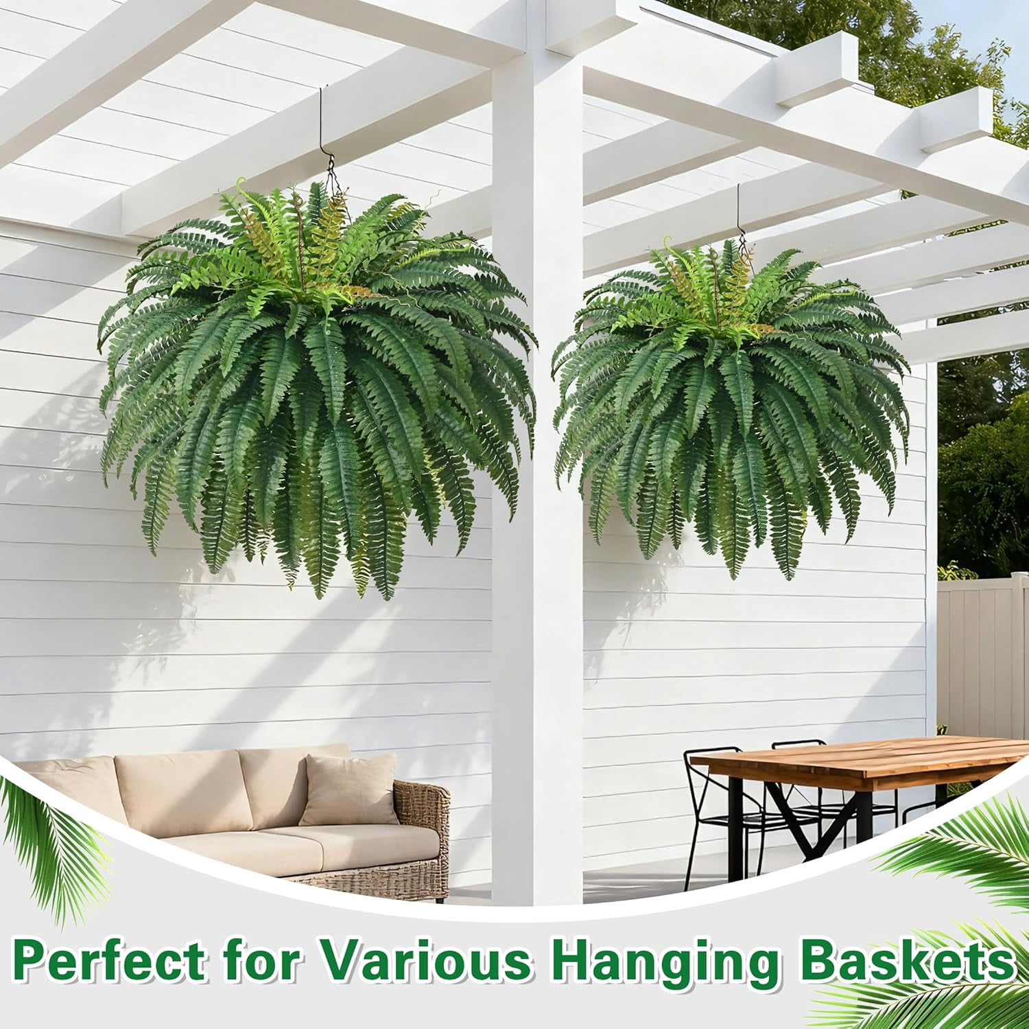 Lyacmy 48 Inch Fake Ferns Artificial Plants Large, 96 Leaves Artificial Ferns Fake Plants for Outdoors Front Porch Decor