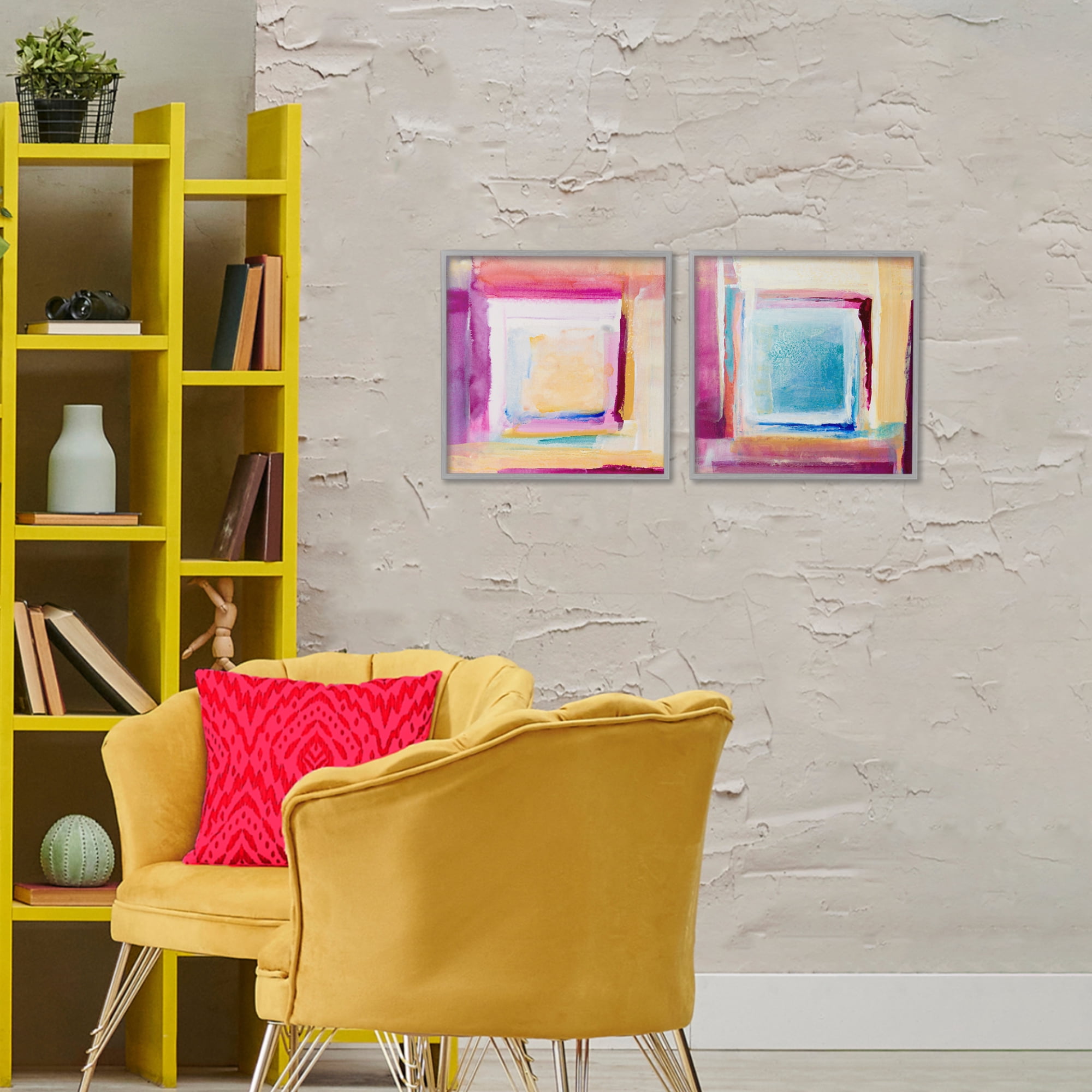 Stupell Industries Pink & Yellow New Day 2 Piece Gray Framed Giclee Art Set, design by Lanie Loreth