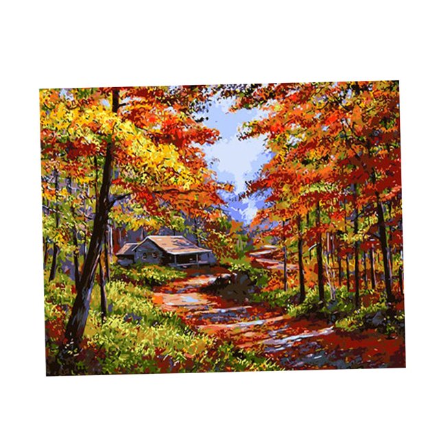 Pintura de bricoje sin marco por números para adultos Kits de pintura para niños por números Dibujo con pinceles Pintura adecuada los niv Paisaje de otoño Soledad Cuadro de pintura al óleo