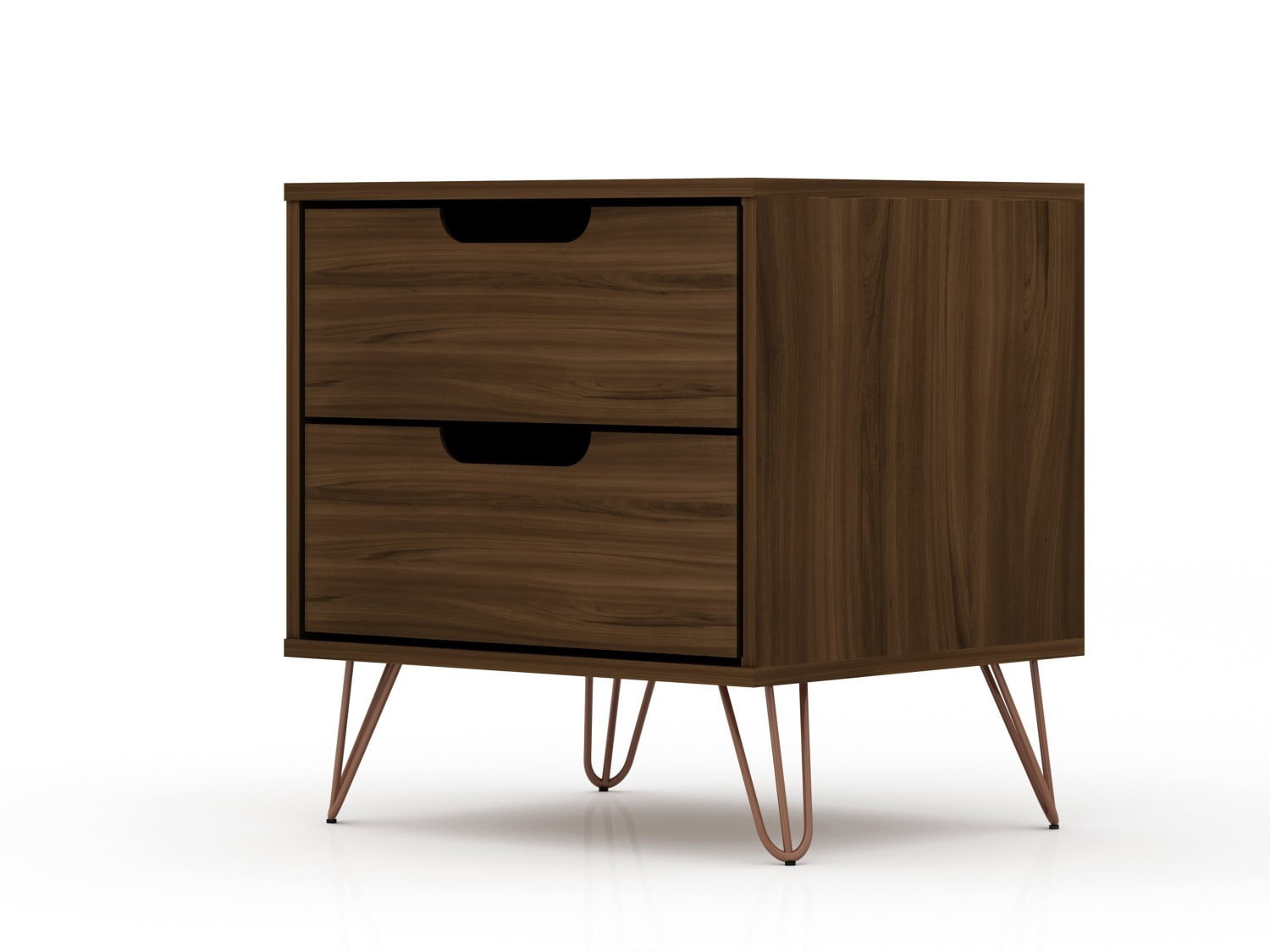 Nightstand, Mid Century Modern Bedside Table with 2 Drawers, Metal Splayed Legs and Adjustable Handle Design, Storage End Table for Bedroom Living Room, Chestnut