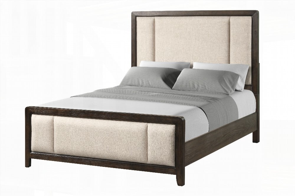 King Size Solid Wood Platform Bed Frame with Antique Brown Finish for Bedroom