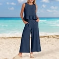 thumbnail image 3 of Conjunto de dos piezas para mujer: top corto sin mangas con volantes y pantalones anchos, cintura elástica, bolsillos, conjunto informal de verano, 3 of 7