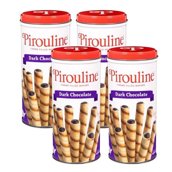 Pirouline Rolled Wafers - RRF12 Dark Chocolate - Rolled Wafer Sticks, Crème Filled Wafers, Rolled Cookies for Coffee, Tea, Ice Cream, Snacks, Parties, Gifts, and More - 3.25oz Tin 4pk