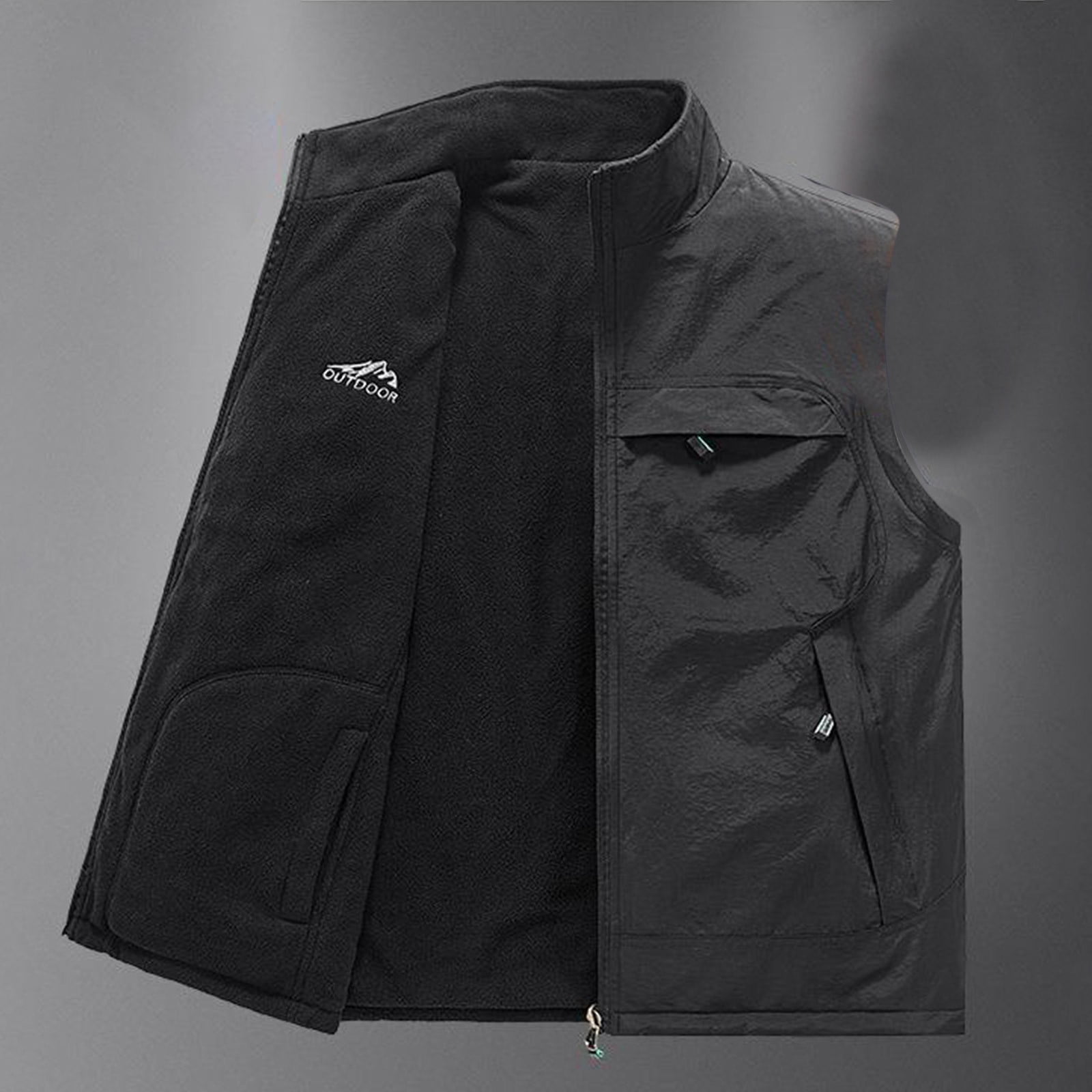 Men's Windproof Vest Outerwear Lightweight Warm Fleece-Lined Softshell Sleeveless Jacket with Zip Pockets for Golf Hiking Sports Running