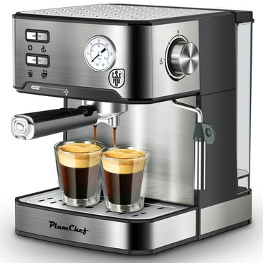 Plum Chef Espresso Coffee Machine, 20 Bar Cappuccino Latte Maker Coffee Machine with ESE POD Capsules Filter&Milk Frother, 1.6L Water Tank, for Home Barista, Stainless steel, 850W