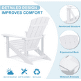 thumbnail image 3 of Outdoor Adirondack Chair with 4.9 Inch Wide Armrests & Slatted Tall Backrest, Fire Pit Reclining Chair for Patio Garden Backyard Porch Lawn Pool Deck, White, 3 of 6