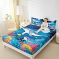 thumbnail image 4 of jejeloiu Kawaii Shark Goldfish Queen Sheet Sets,Underocean Animal Coral Flat Sheet,Multicolor Underwater World Queen Fitted Sheet For Children,Luxury Bedroom Decor,4 Pieces, 4 of 7