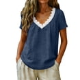 thumbnail image 3 of Craaazy Women's Comfy Breathable Cotton Short Sleeve Top with Lace V-Neck Detail for Everyday Wear and Office Casual Outfits, 3 of 6