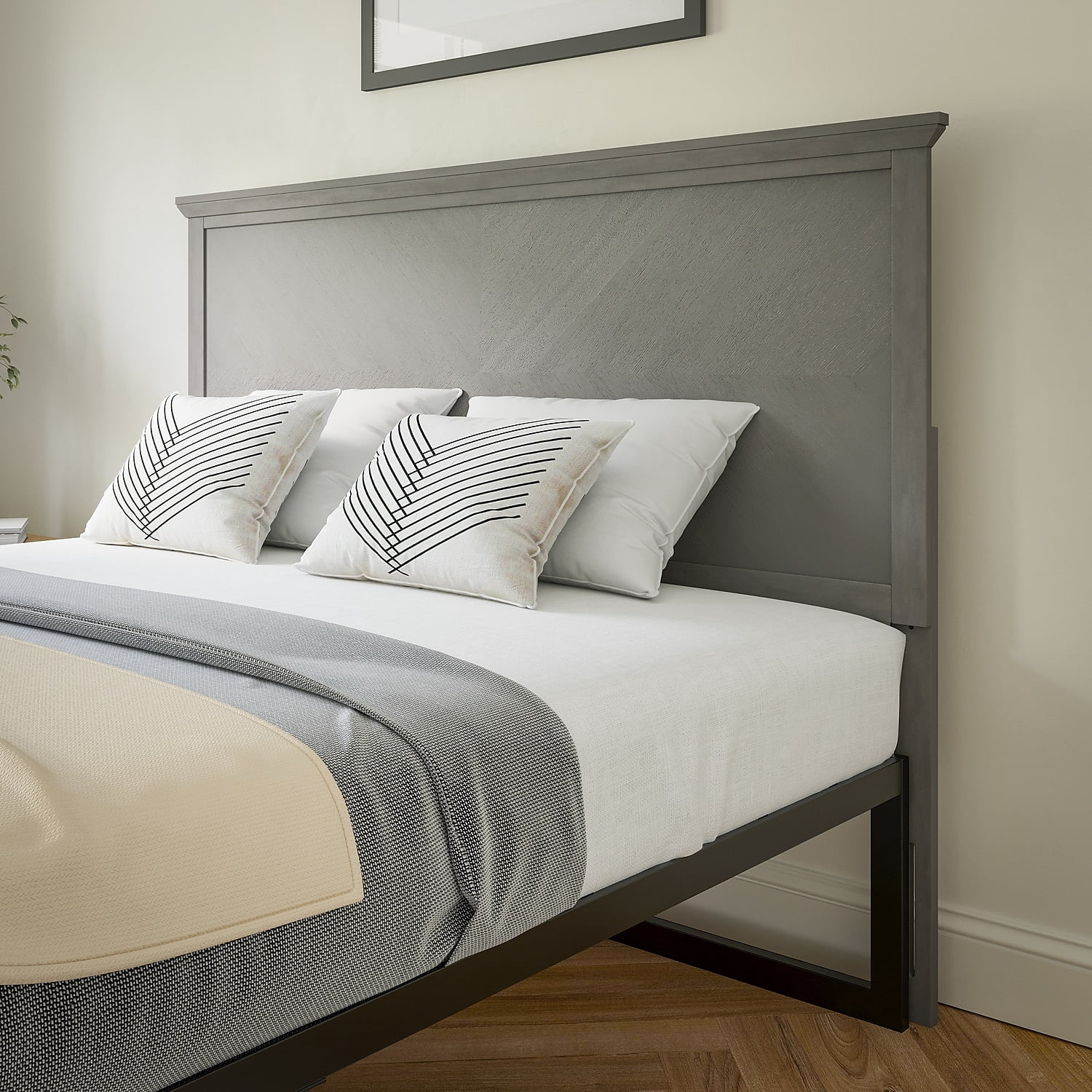 Flash Furniture Fiona Queen Wooden Herringbone Adjustable Headboard 63.25"W x 1.75"D x 46.5"-56.5"H