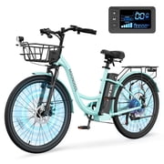 MOONCOOL 24/26" 7-Speed Electric Bike for Adults, 700W Peak Power City Cruiser Ebike, 40 Miles 20MPH Electric Bicycle w/36V 10.4Ah Removable Battery & front basket, Step-Thru Electric Commuter Bike
