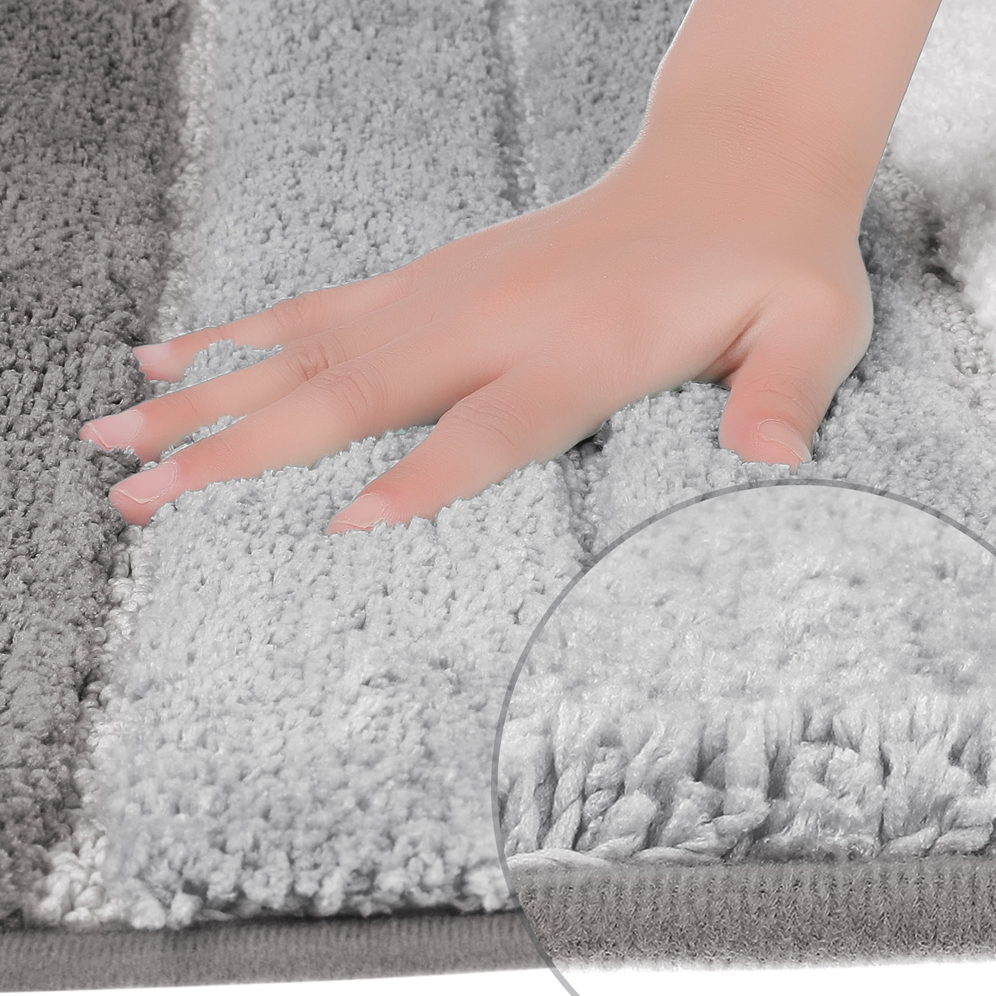 Unique Bargains Non Slip Bathroom Rug Water Absorbent Soft Shaggy Rubber Back Bath Rugs Grey 16" x 24"