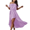 thumbnail image 1 of Vestido HUOGUO Fashion para mujer, liso, cuello oblicuo, volante asimétrico, 1 of 5