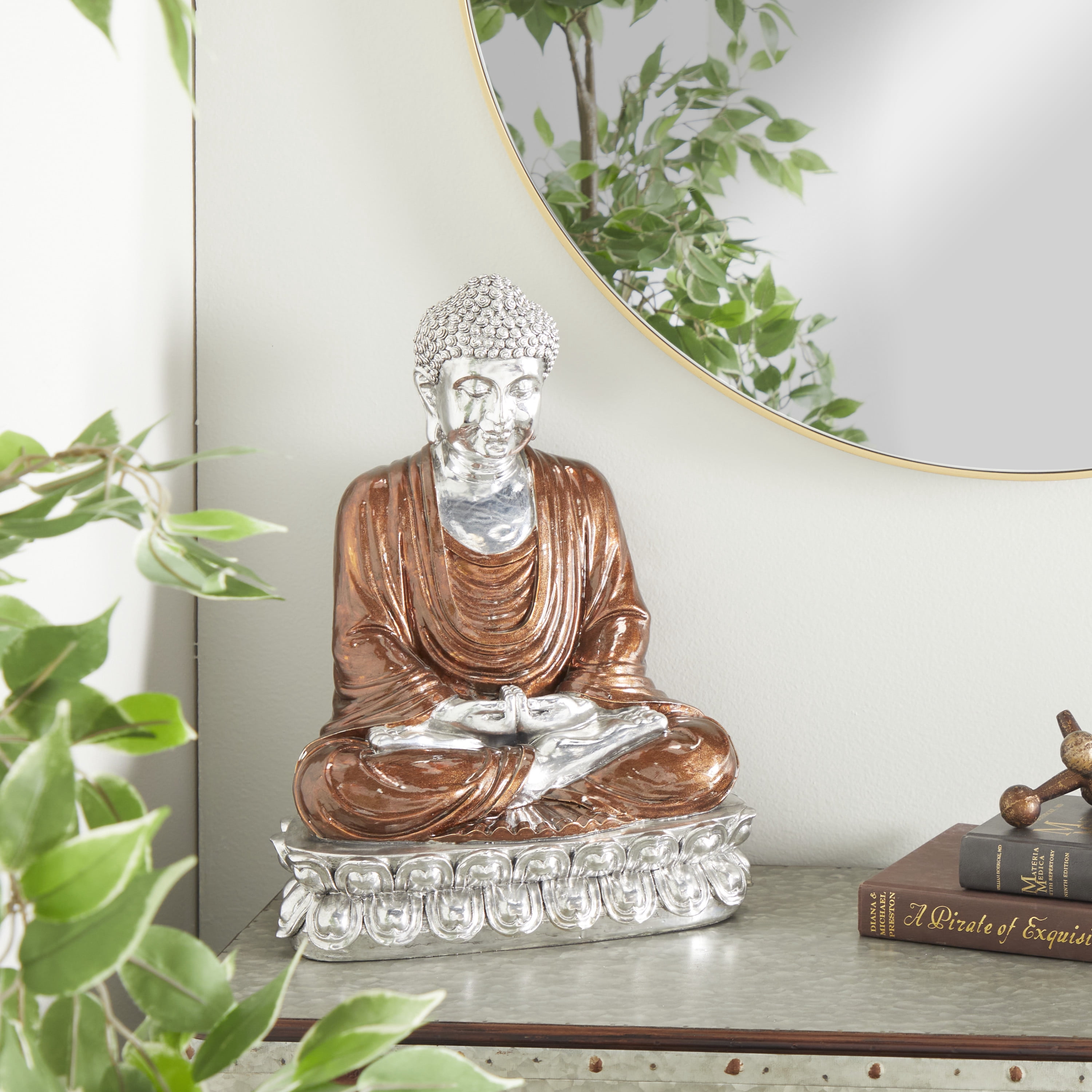 DecMode 9"W, 16"H Polystone Eclectic Sculpture, Copper, 1-Piece