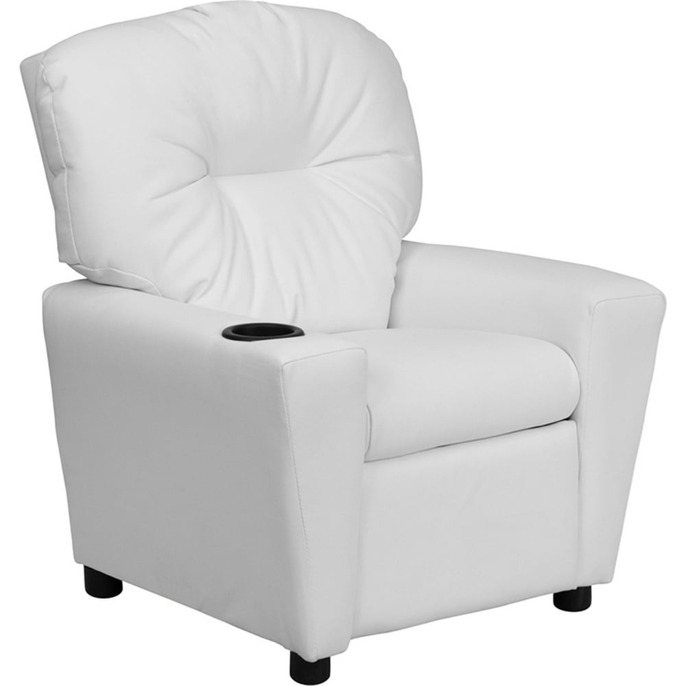White Vinyl Kids Recliner with Cup Holder