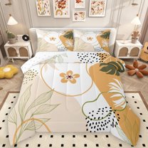 Homewish Chic Flowers 3-Piece Full Size Comforter Sets For Teens Boys Girls,Botanical Plants Bedding Comforter Set,Vintage Aesthetic Lightweight Bedding Sets,Lightweight Room Decor,Reversible