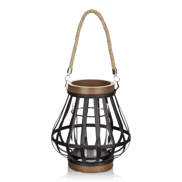 Bouclair Lanterne Noire Aspect Bois et Métal