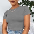thumbnail image 5 of Ichuanyi Womens Shirts Clearance, Women Crop Cute Trendy Basic Tight Rounk Neck Crop Blouse Short Sleeve Crop TopS, 5 of 8