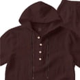 thumbnail image 4 of Sets for Men Clothing 2 Piece Solid Color Cotton-Linen Look Short Sleeve Hooded Shirt and Drawstring Waist Pocket Pants, Resort Style Outfit Coffee XXL, 4 of 5