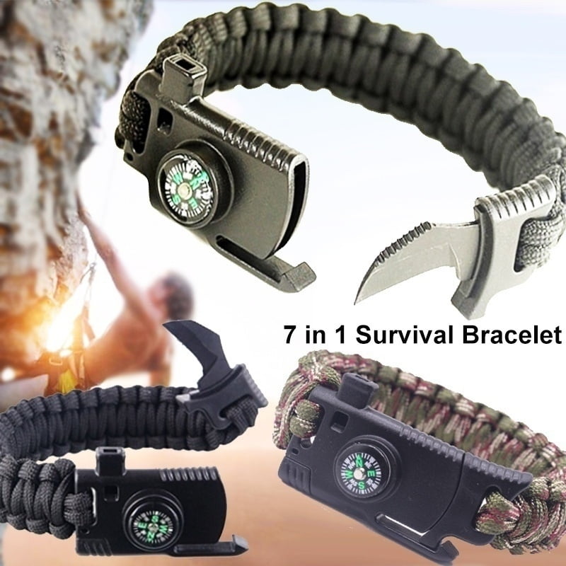 5 in 1 Outdoor Survival Gear Escape Paracord Bracelet Flint Whistle Compas ST 