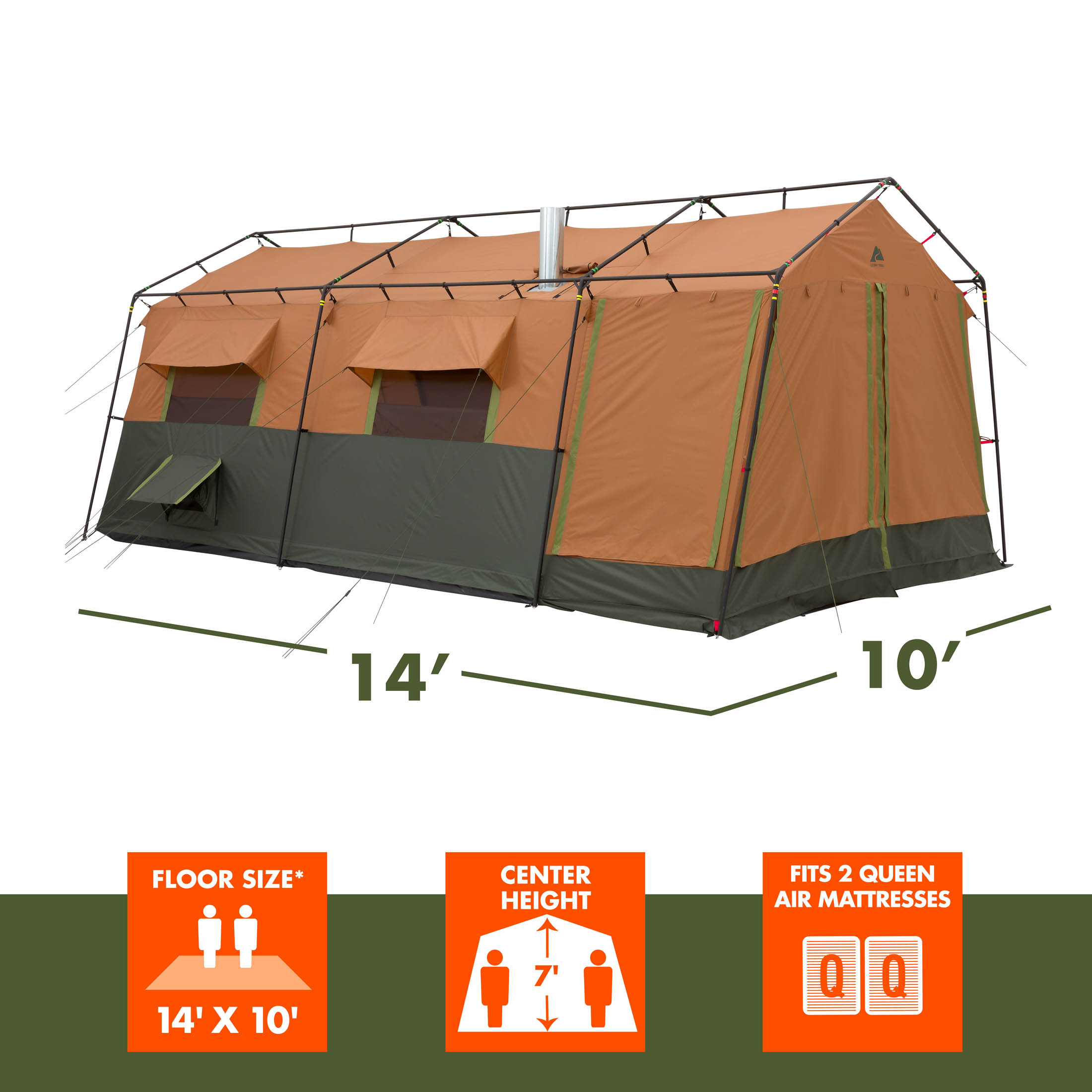 Carpa Appalachian para 10 personas, 4 estaciones con salida para estufa 5