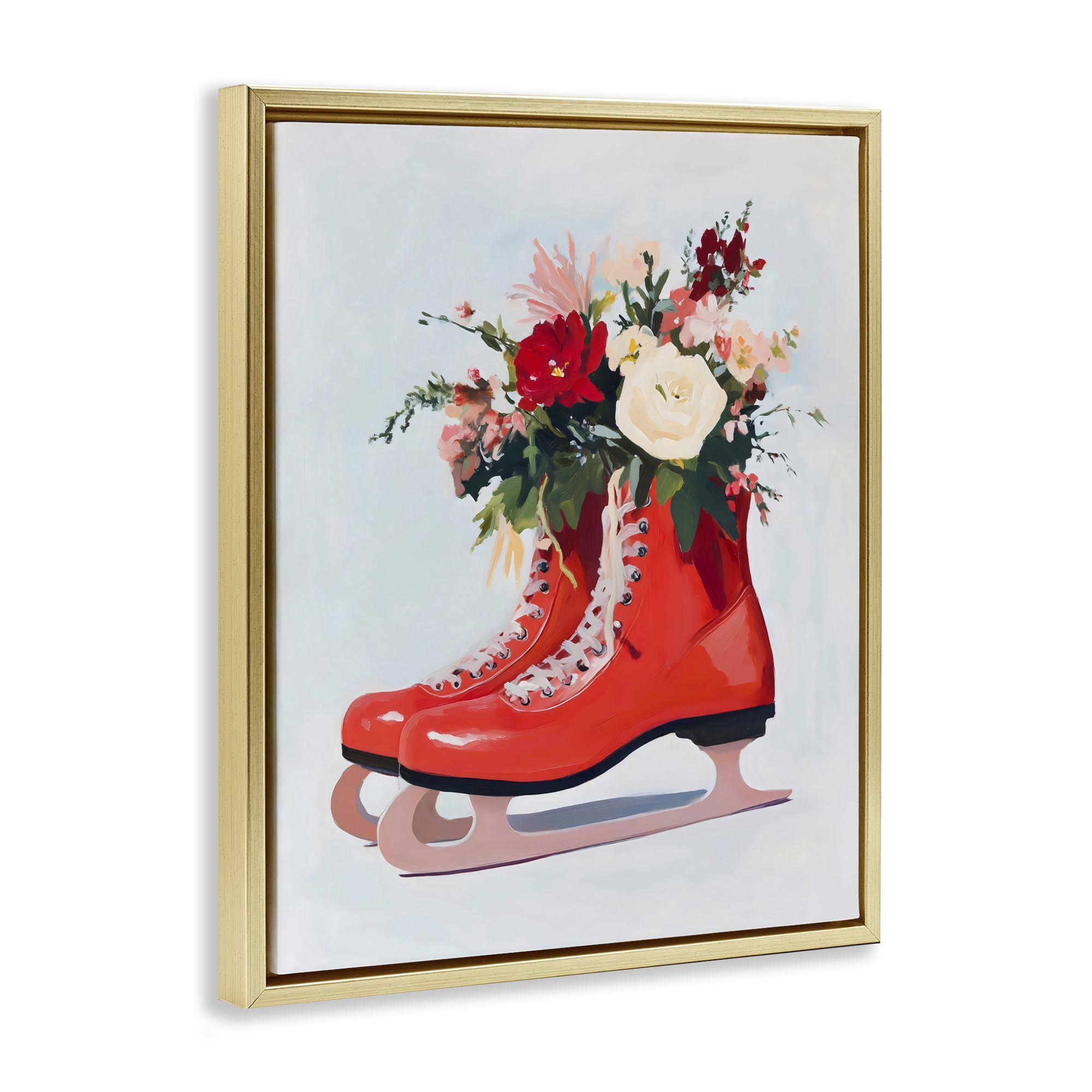 Stupell Industries Floral Ice Skates Gold Framed Floater Canvas Wall Art, design by The Prints Vibe