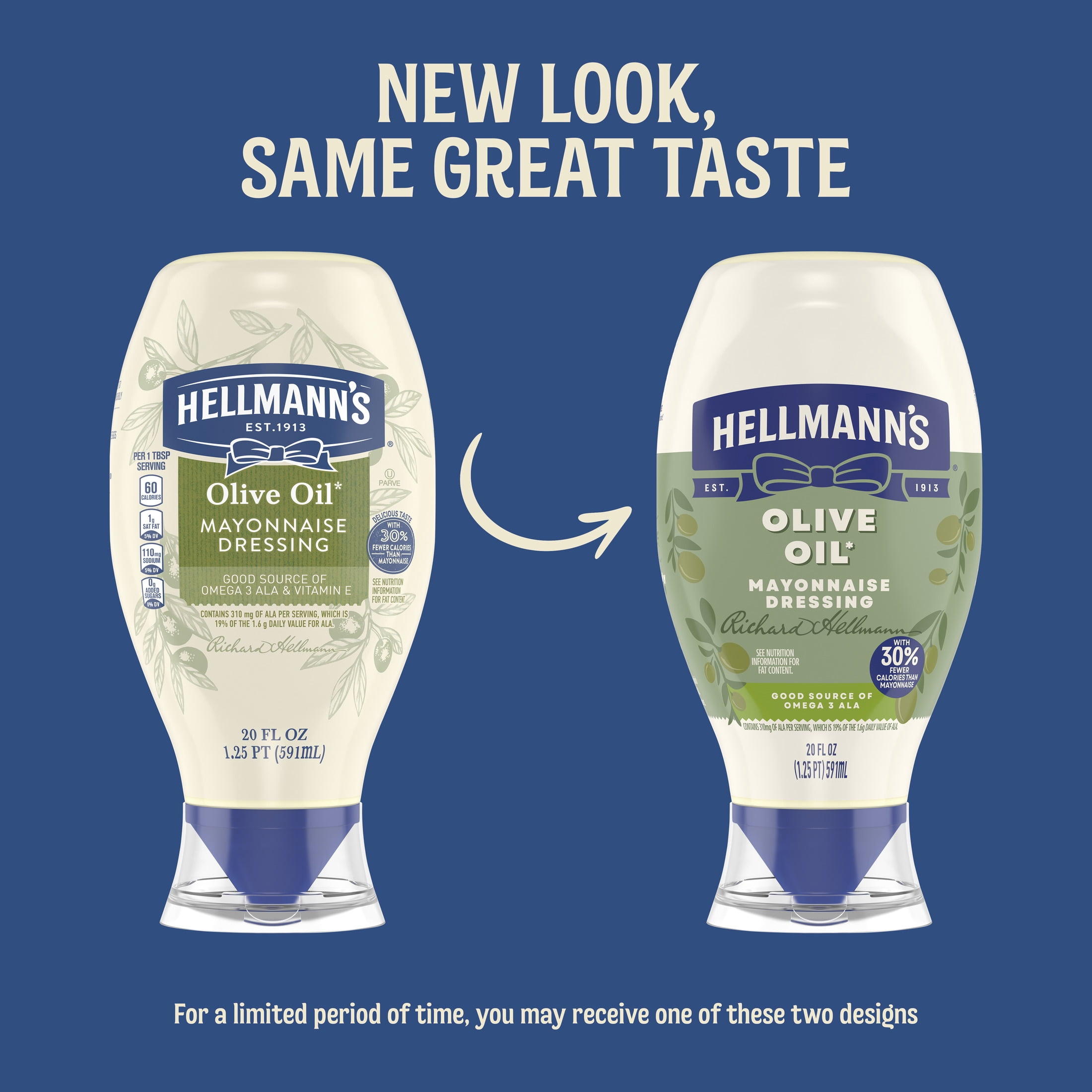 (12 pack) Hellmann's Mayonnaise Dressing with Olive Oil Rich in Omega-3 ALA 20 fl oz