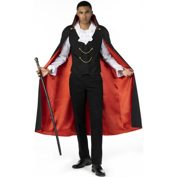 Morph Mens Vampire Costume Adult Count Dracula Halloween Fancy Dress Cape Cane Halloween Black M