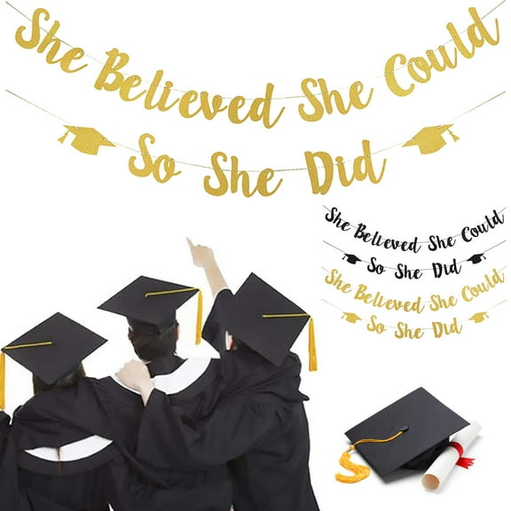 Ynlkorvg Party Decorations Clearance, 2024 Graduation Banner, Glittery She Believed She Could so She Did Banner Garland Photo Props Banner for Party Home Classroom Decorations Home Decor Black
