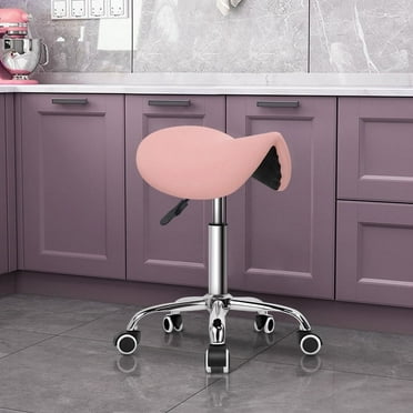 KKTONER Saddle Stool with Wheels Pink Rolling Chair Swivel Chair without Backrest for Spa Salon Massage Office