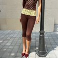 thumbnail image 6 of Womens Capri Leggings Low Waisted Slim Leg Polka Dots Capris Split Hem Cropped Yoga Pants, M, 6 of 8
