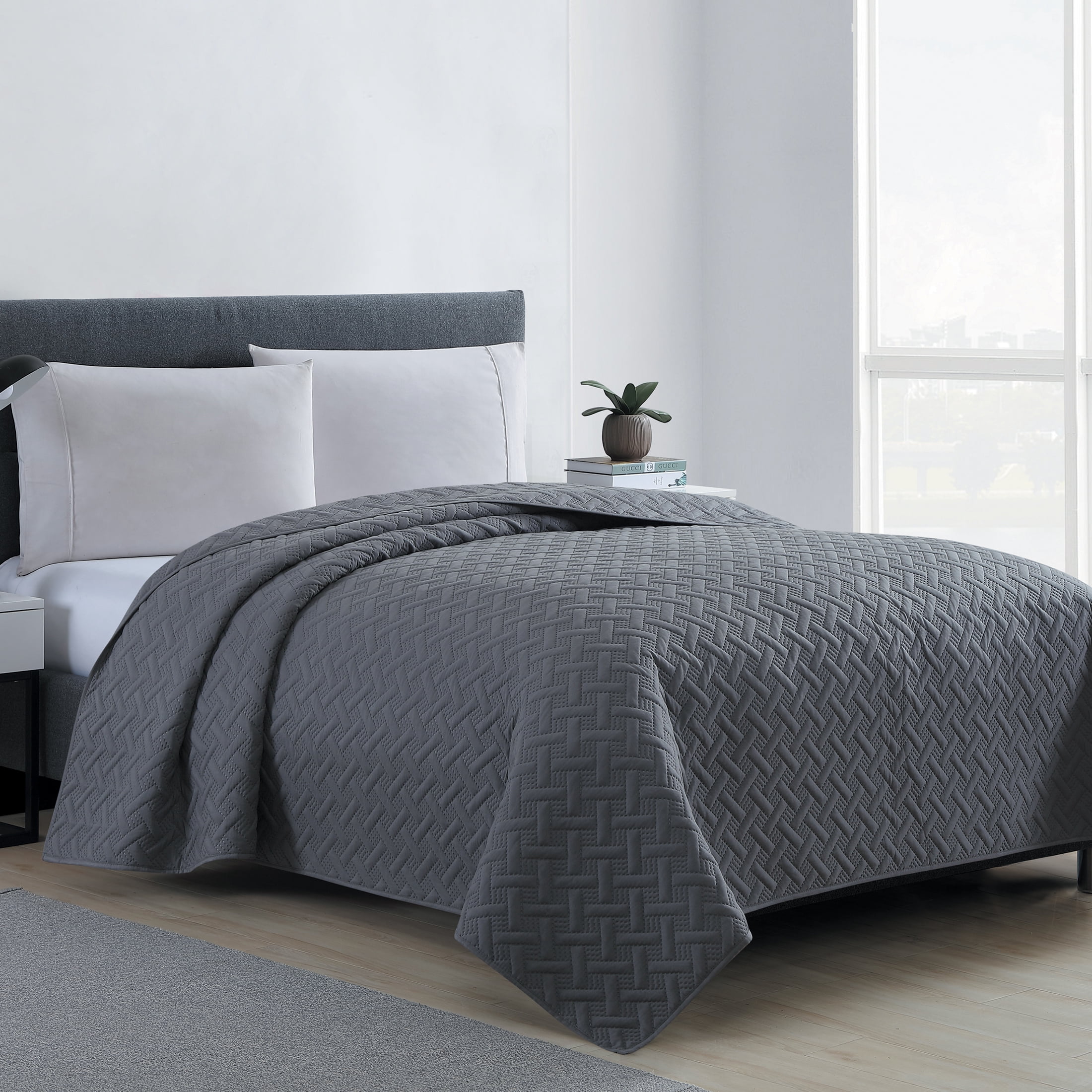 Mainstays Ultra Soft Solid Basketweave Grey Full/Queen Quilt