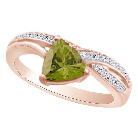 AFFY (1.45 cttw) Simulated Green Peridot & White Natural Diamond Engagement Wedding Ring In 14K Solid Rose Gold With, Ring Size 4