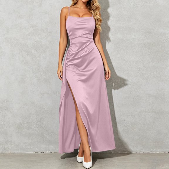 EliteGoogv Womens Dresses Spaghetti Strap Off Shoulder Long Dresses For Women Side Slit Flowy Fit Summer Dresses Date Night Vacation Party Dresses RD1