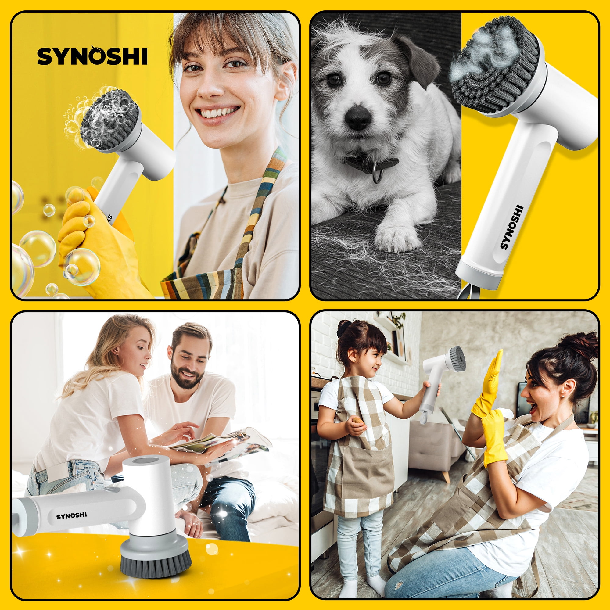SYNOSHI  Electric Spin Scrubber, Power Brush with 3 Replaceable Heads,  Cordless & Waterproof 