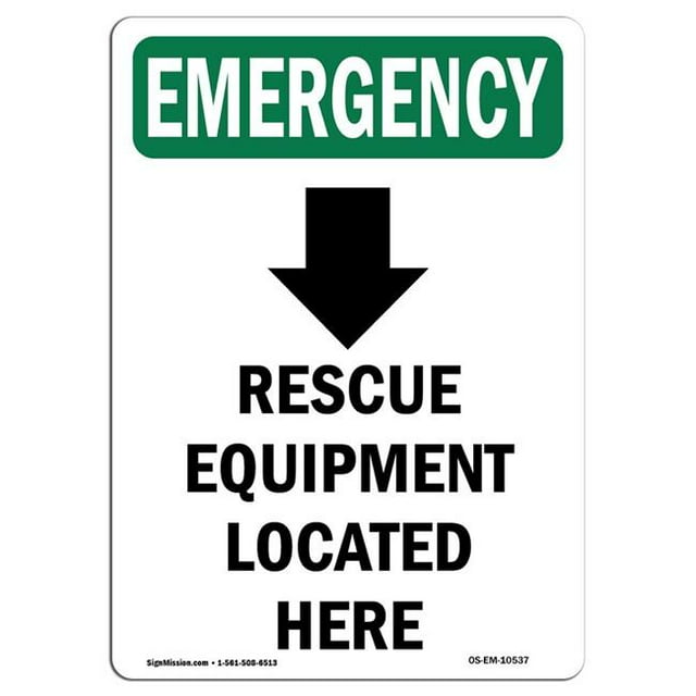 SignMission OS-EM-A-1824-V-10537 18 x 24 in. OSHA Emergency Sign - Rescue Equipment Located Here with Symbol