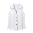 thumbnail image 4 of LEAVINGSUO Tank Tops for Women Summer Casual Solid Color Round Neck Button-Up T-Shirt White XL, 4 of 7