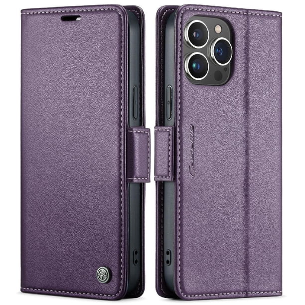 Funda tipo cartera iPhone 15 Pro con cierre magnético, RFID, tarjetero, soporte, carga inalámbrica