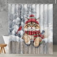 thumbnail image 2 of Playful Maine Coon Welcomes Winter Snowy Day with Cardinal Bird Shower Curtain Cat Lover Kitten Owner Gifts Waterproof Bathroom Bathtub Curtain - 12017, 2 of 5