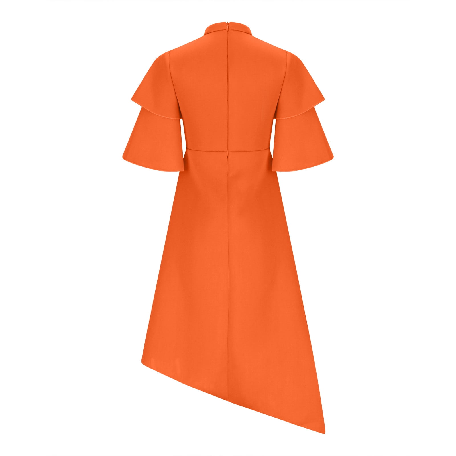 safuny Women's Tea Length Loose Dress Solid Color Holiday Elegant Cocktail Wedding Evening Party Ruffle Sleeve Crew Neck Trendy Dresses Orange XXXXXL
