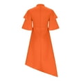 thumbnail image 4 of Ashirexll Party Dress for Women, Solid Color Plus Size Fashion Round Neck Double Ruffle Sleeve Big Hem Dress Orange M, 4 of 6