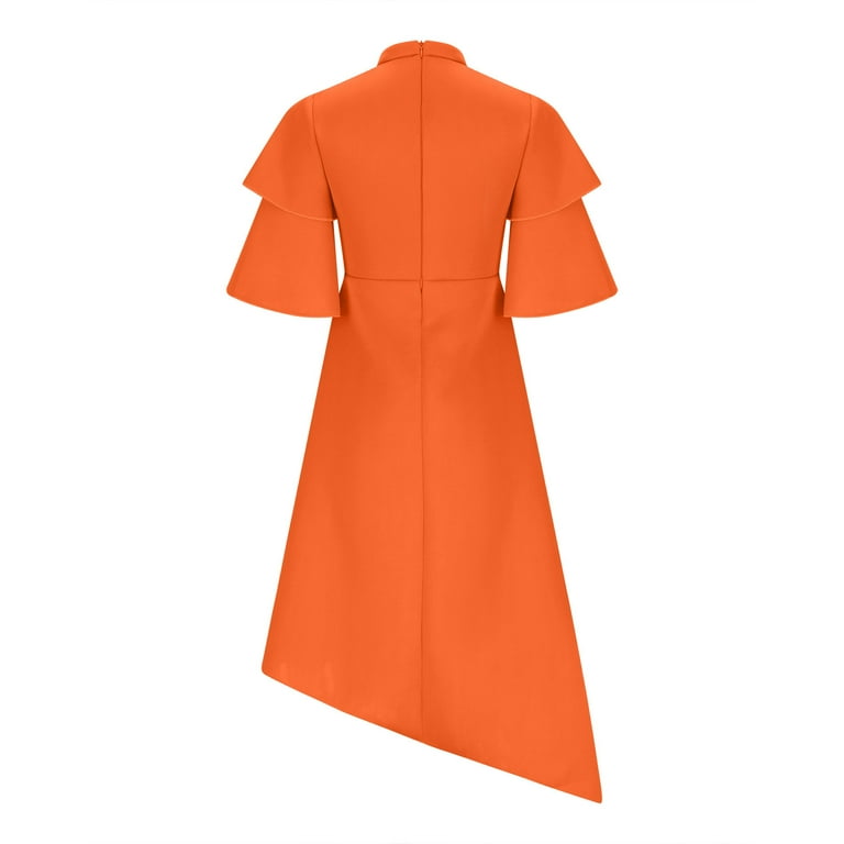 Maxi Dresses for Women Casual Women Color Round Neck Wrap Dress for Women  Cotton Linen Maxi Dress Ruched Waist Boho Long Dress Three quarter Sleeve  Large Skirt Hem Dress Orange 5XL -