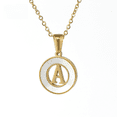 thumbnail image 2 of Collar de letras de acero inoxidable redondo con concha de oro de 18 quilates, anillo de acero de titanio de moda europea y americana, colgante de 26 letras para mujer, 2 of 6