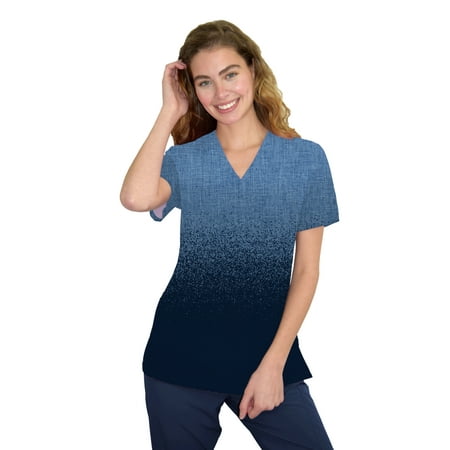 

Women s Medical Nursing Ombre Scrub Uniform Print Top GT Performance-Heather Ceil/Navy-X-Small