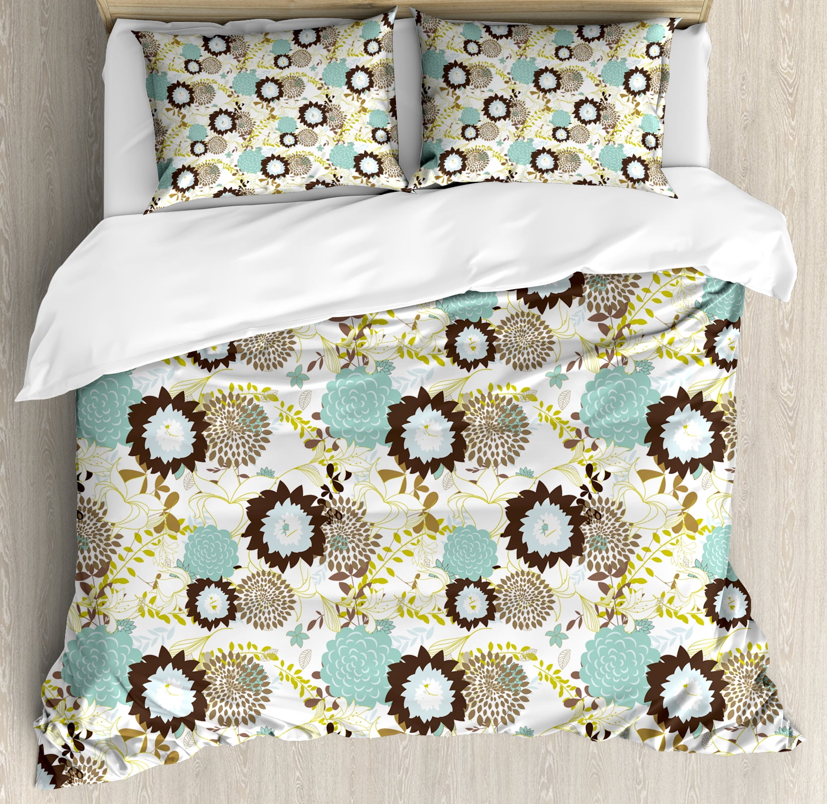 Vintage Queen Size Duvet Cover Set, Abstract Pattern of Old Fashioned