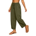 thumbnail image 4 of Oiangi Cropped Barrel Pants for Women Elastic Waist Drawstring Ruched Pant Fall Casual Beach Travel Trousers with Pockets Army Green 3XL, 4 of 8