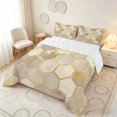 thumbnail image 3 of Manfei Hexagon Honeycomb Queen Comforter Set, Marble Comforter Sets Queen, Beige Gold, Reversible 3pcs, 1 Comforter and 2 Pillowcases, 3 of 6